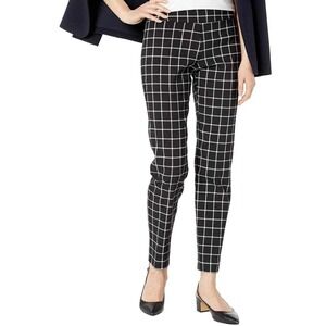 Krazy Larry Pull On Pants Sz 8 Black Plaid Tapered Ankle Office Travel Stretch